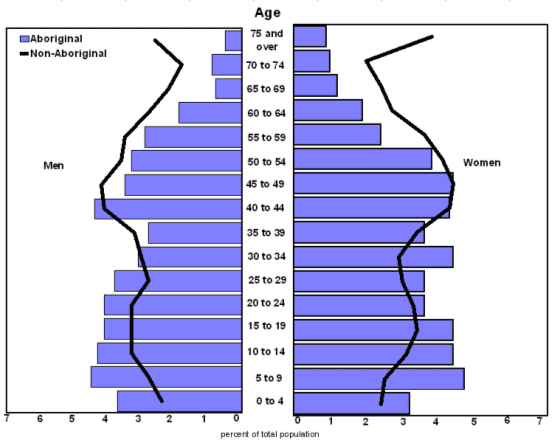 Chart 1 Population pyramid for the Aboriginal and non-Aboriginal populations, Sudbury, 2006