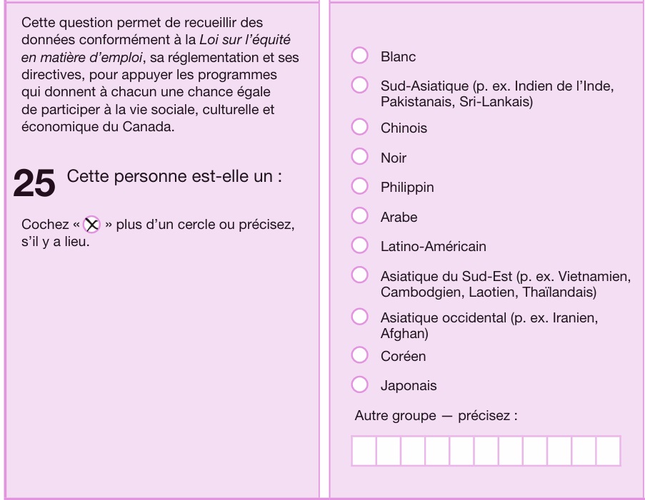 Figure 1 : Question 25, 2021 questionnaire 2A-L du Recensement de la population de 2021