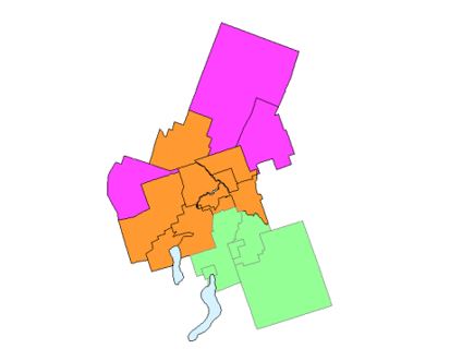 Exemple de subdivisions  de recensement ajoutées à une région métropolitaine de recensement ou une  agglomération de recensement selon la règle du navettage dans le sens normal