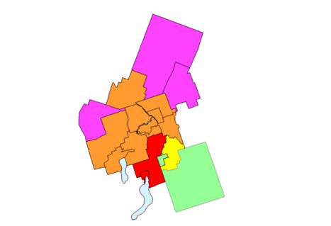 Exemple de subdivisions  de recensement ajoutées à une région métropolitaine de recensement ou une agglomération  de recensement selon la règle de la contiguïté spatiale