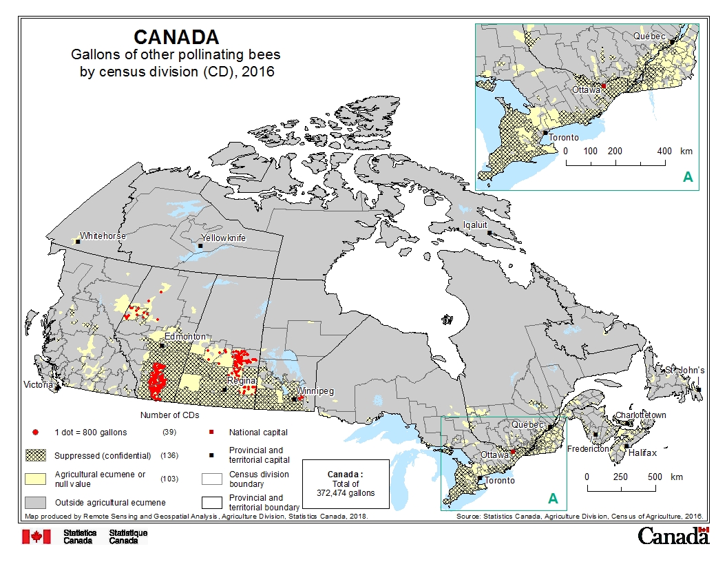 Gallons of other pollinating bees by census division (CD), 2016