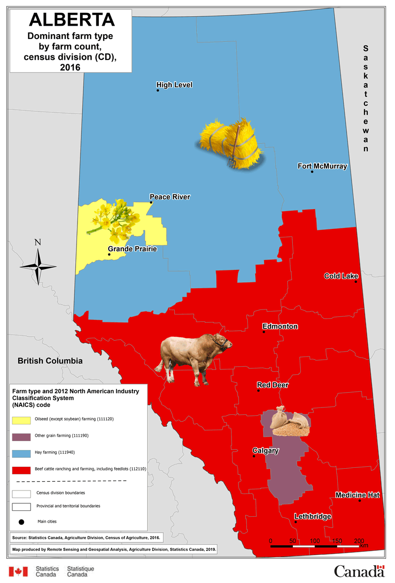 Alberta – Dominant farm type by farm count, census division (CD), 2016