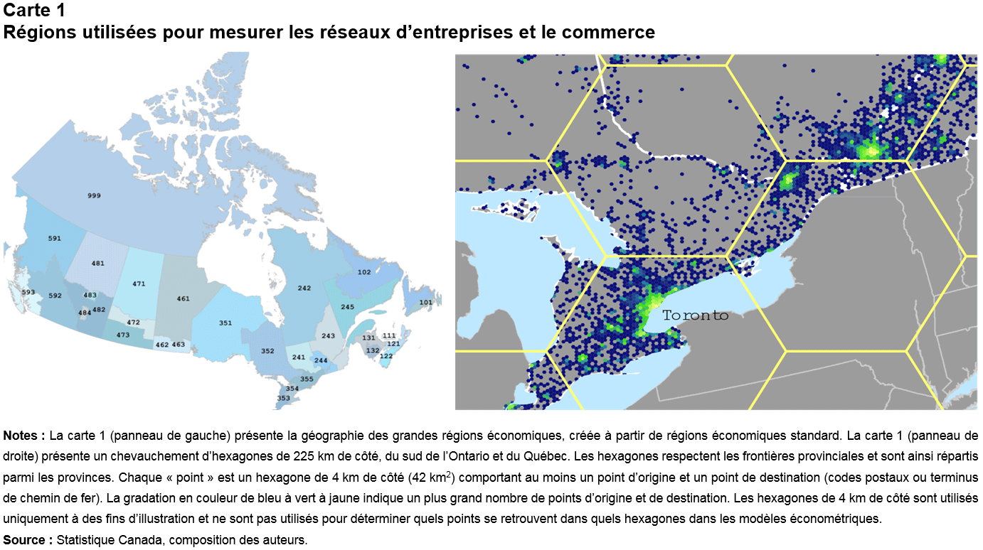 Carte 1 Régions utilisées pour mesurer les réseaux d’entreprises et le commerce