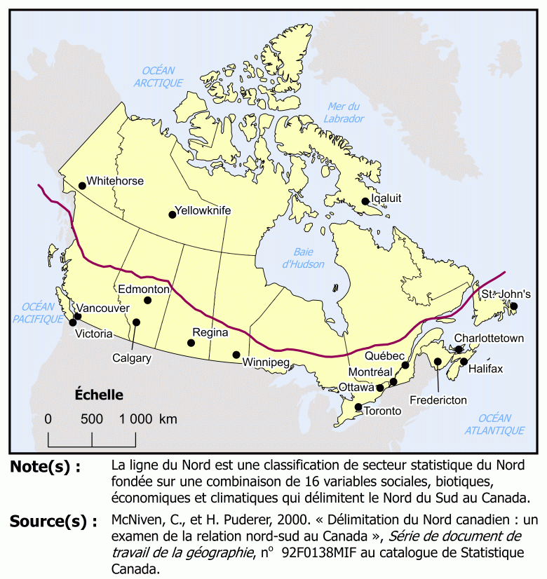 Ligne du Nord de Statistique Canada par rapport à la masse terrestre du Canada