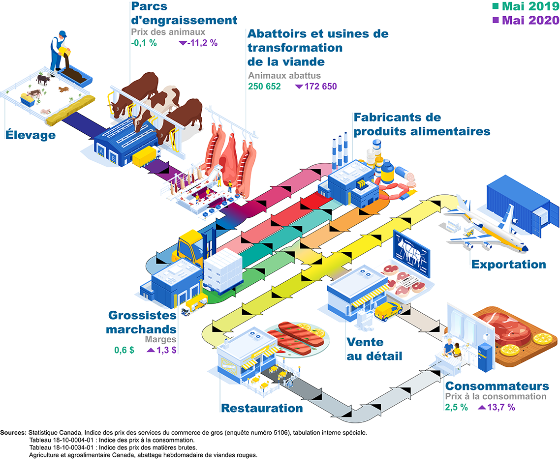 Figure 1 La chaîne d'approvisionnement en bœuf canadien (importations non illustrées)