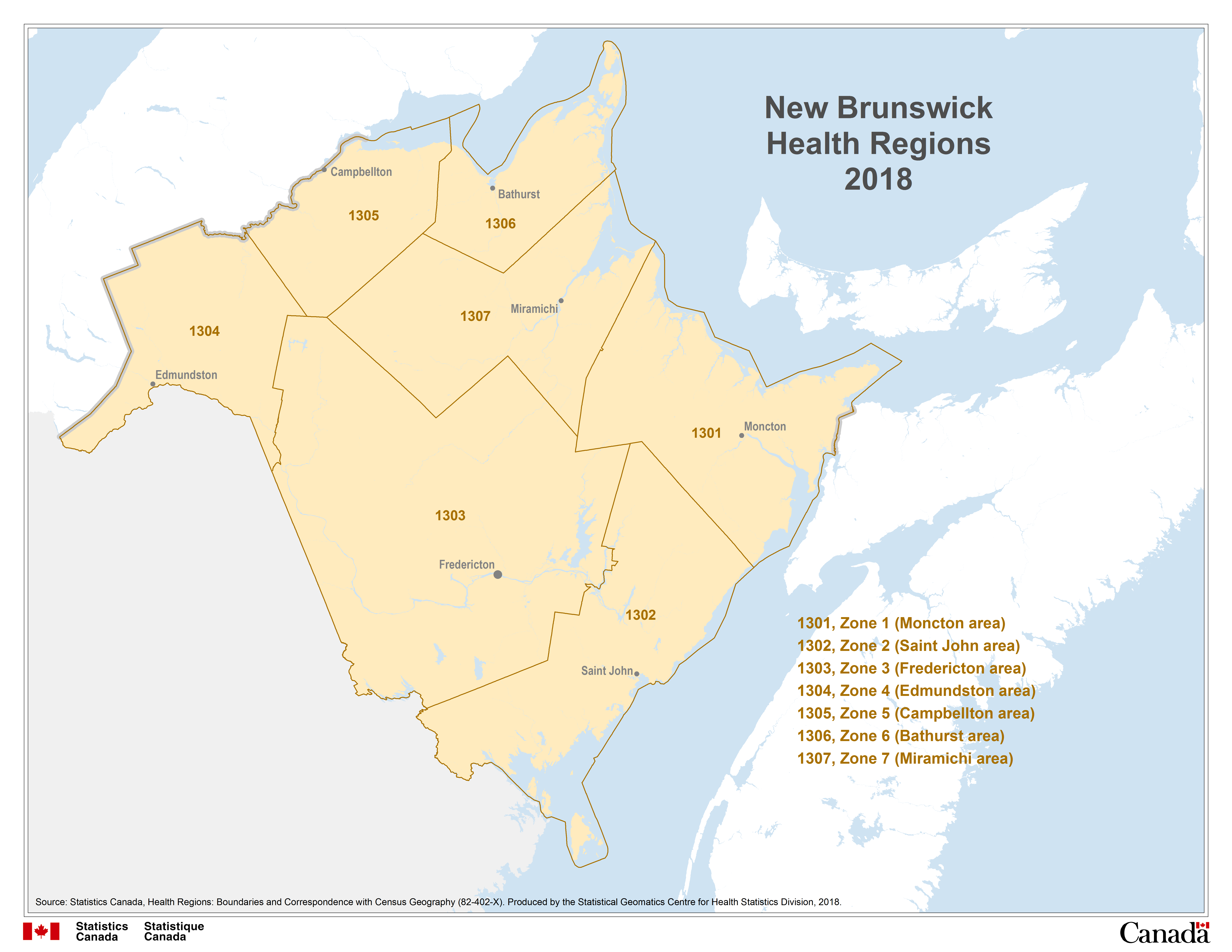 Map 4 New Brunswick Health Regions, 2018