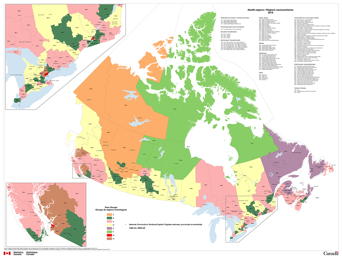 Map 14 Health Regions and Peer Groups in Canada, 2018