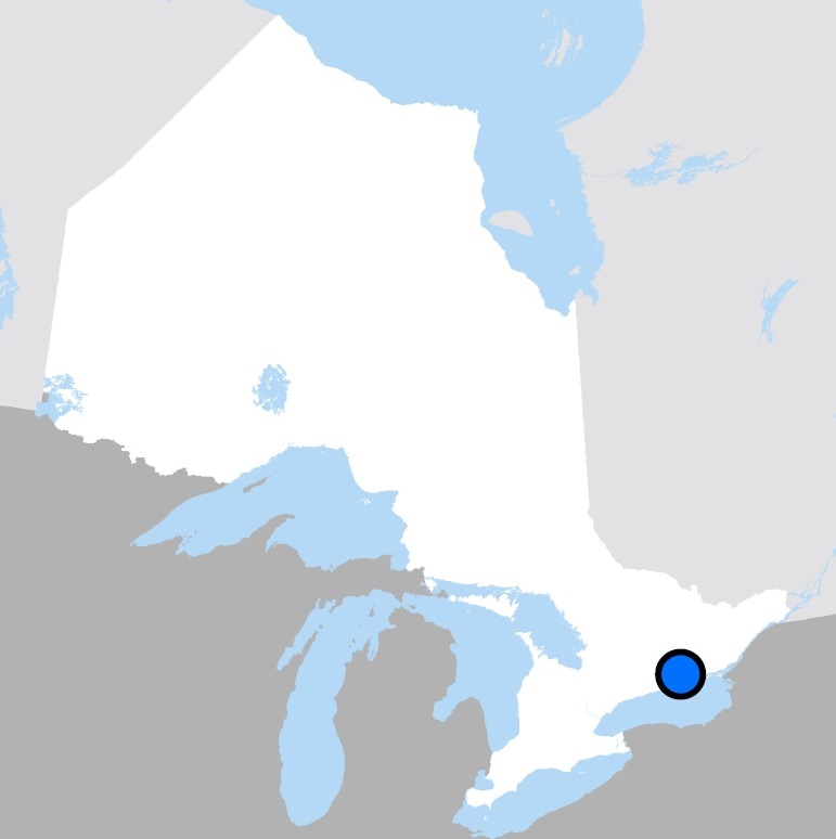 Map showing the location of Belleville, Ontario