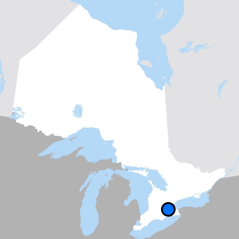 Map showing the location of Hamilton, Ontario
