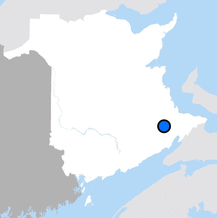 Map showing the location of Moncton, New Brunswick