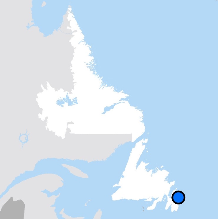 Map showing the location of St. John's, Newfoundland and Labrador