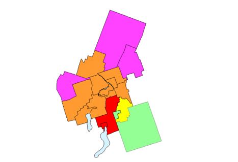 Exemple de subdivisions de recensement ajoutées à une région métropolitaine de recensement ou une agglomération de recensement selon la règle de la contiguïté spatiale