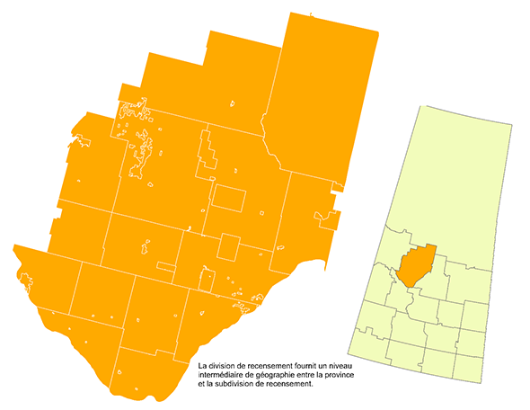 La division de recenment fournit un niveau intermediaire du geographie entre la province et la subdivision de recensement